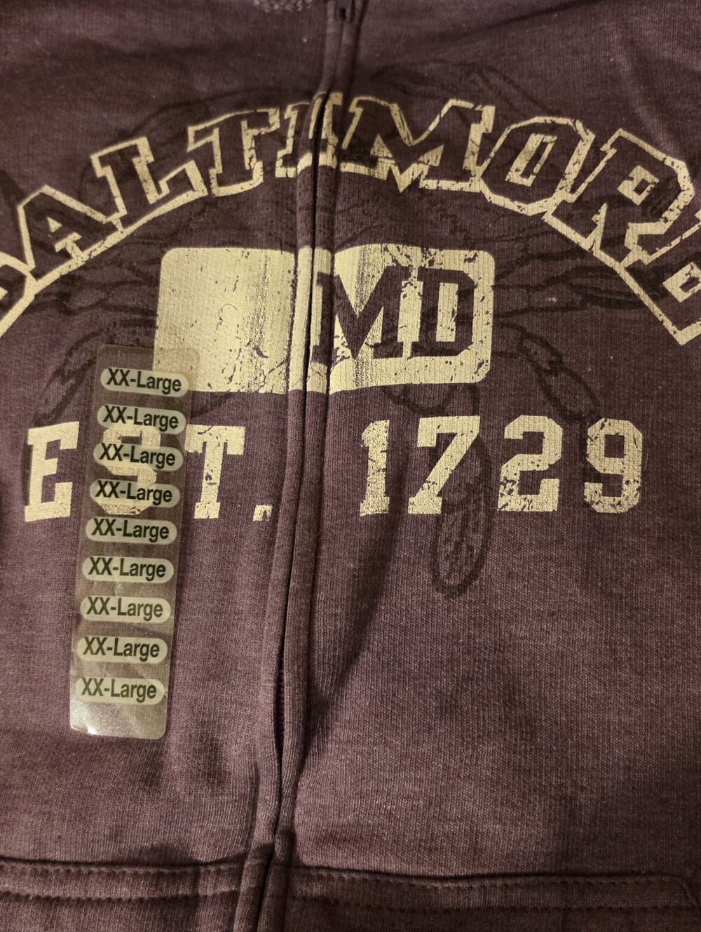 Baltimore MD Purple Zip-Up Hoodie Sweatshirt - XX-Large